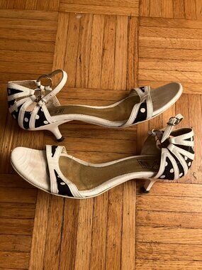 Angeli Inquieti sz 38 kitten heel dance shoes strap black and white polka dot